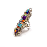 SS Turquoise, Lapis, Sugilite, & Coral Inlay Ring Size 7