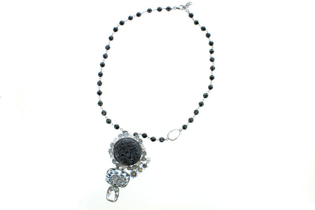 NP Art Glass Silver and Black Multi-Strand Beaded Bracelet
