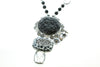 SS Obsidian and Druzy Carved Flower Beaded Necklace
