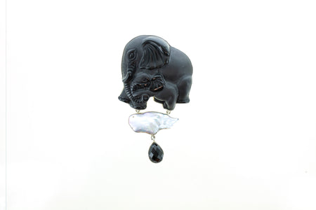 SS 3 Stone Iolite/Onyx Drop Earrings