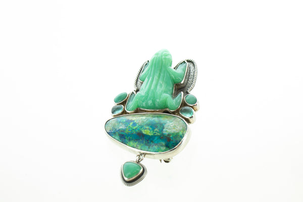 SS Chrysoprase Frog Pin and Pendant