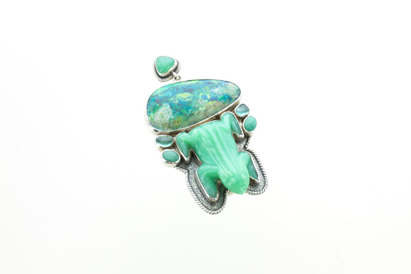 SS Chrysoprase Frog Pin and Pendant