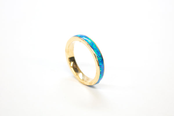 14K Created Blue Opal Ring Size 7