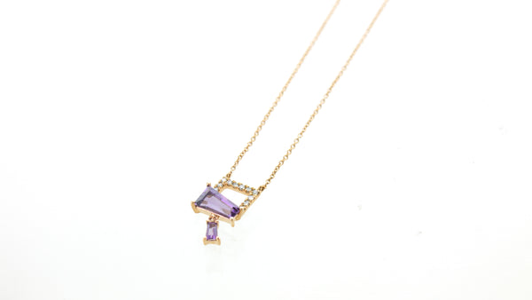 14KR Amethyst and Diamond Trapezoid Necklace