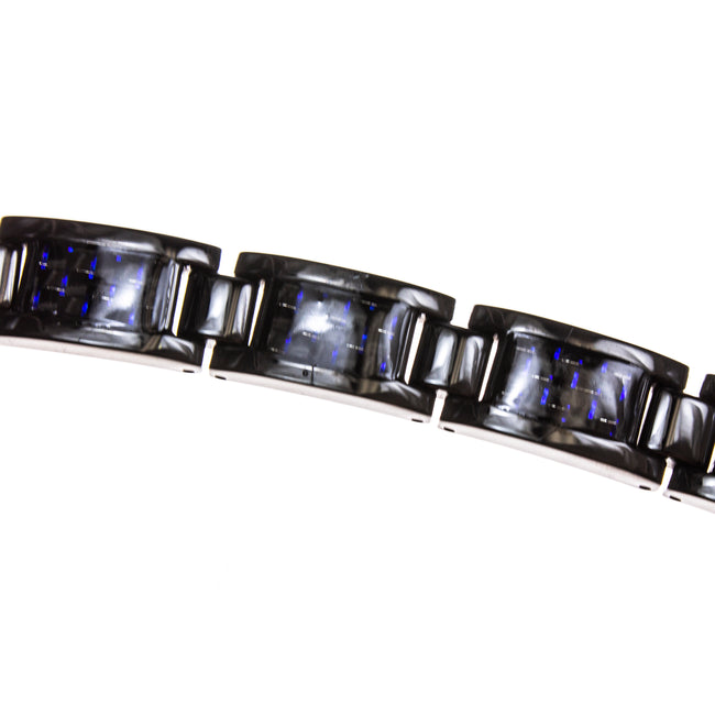 Stainless Steel Carbon Fiber Blue Link Bracelet