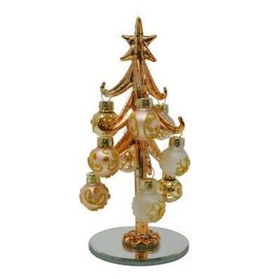 8" Glass Christmas Tree w/ 9 Glittering Ornaments