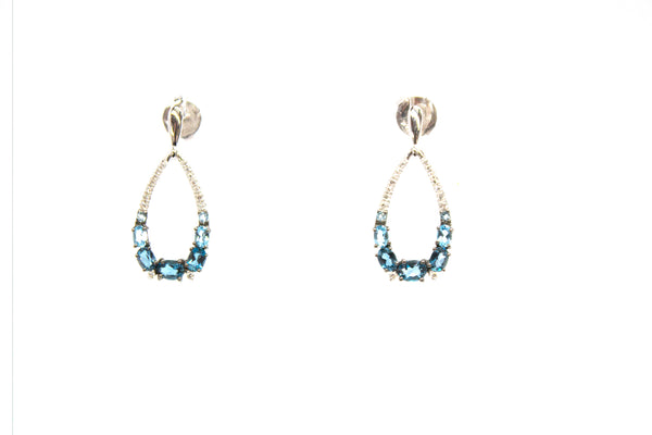 14KW London Blue Topaz and Diamond Pear Earrings