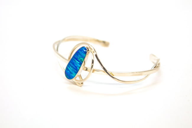 SS Created Opal Swirl and Circle Cuff Bracelet