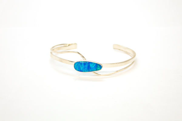SS Created Opal Pear Crossover Cuff Bracelet