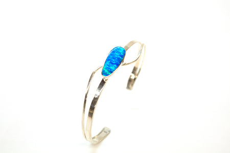 SS Created Opal Blue Hamsa Hand Studs