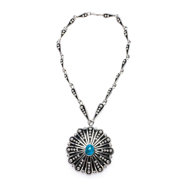 Sterling Silver Turquoise Flower Necklace