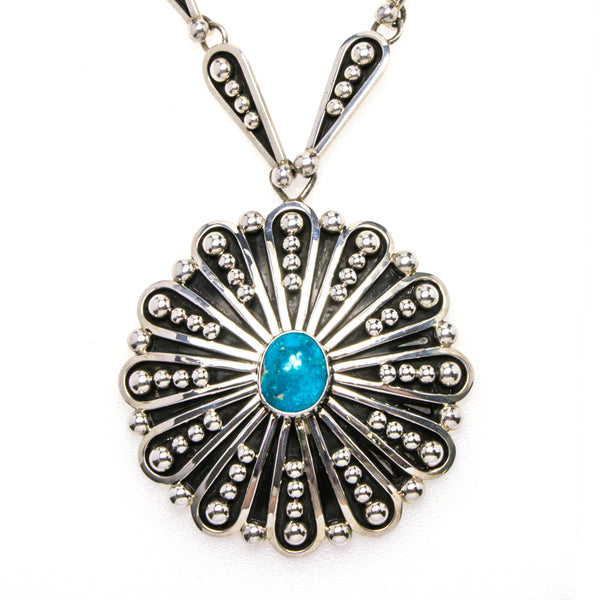 Turquoise, .90 Carat London Blue Topaz and .30 ct. t.w. Rhodolite Garnet Flower  Pendant Necklace in Sterling Silver | Ross-Simons