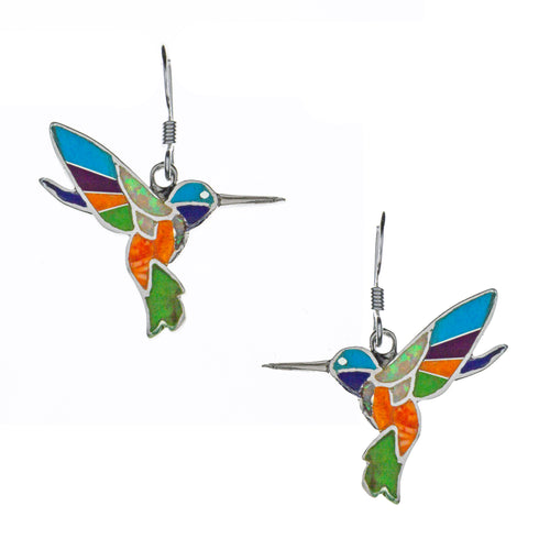 Sterling Silver Inlay Hummingbird Earrings