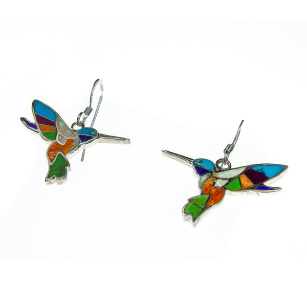 Sterling Silver Inlay Hummingbird Earrings