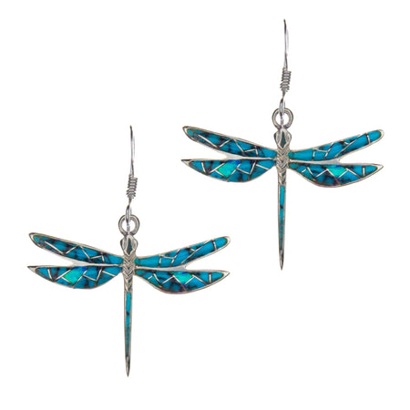 SS Mother of Pearl Oval Dragonfly Dangle Earrings