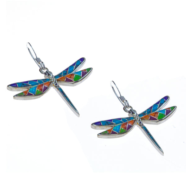 Sterling Silver Inlay Dragonfly Earrings