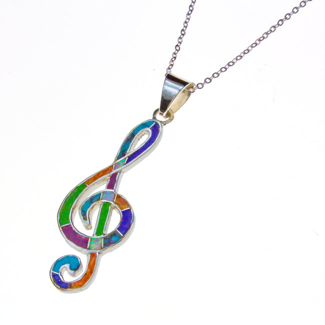 Sterling Silver Inlay Music Clef Necklace