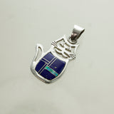 SS Lapis and Created Opal Cat Pendant