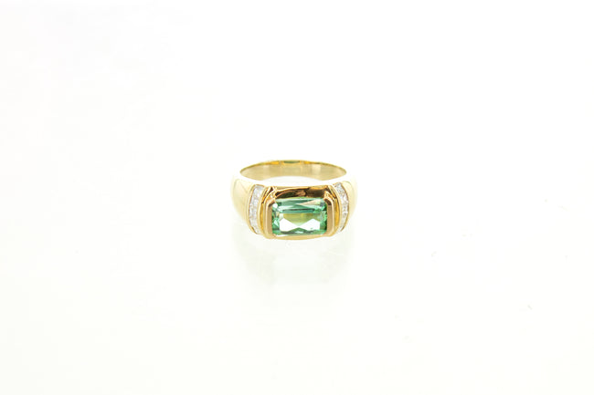 14K Green Tourmaline and Diamond Ring