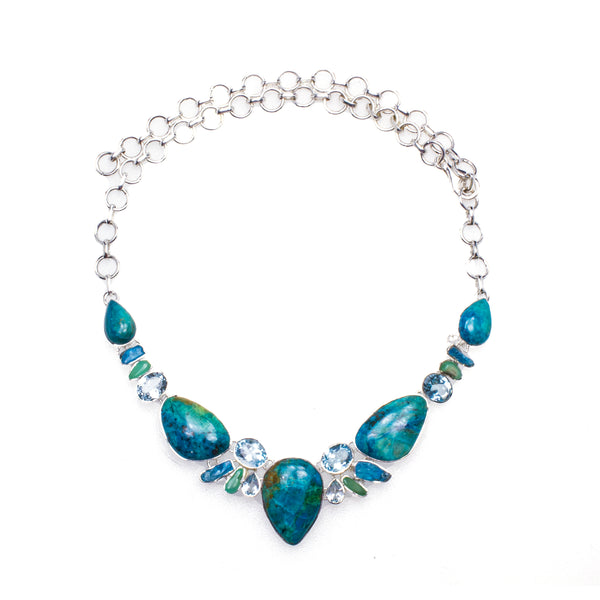Sterling Silver Chrysocolla Apatite & Blue Topaz Necklace & Earrings Set