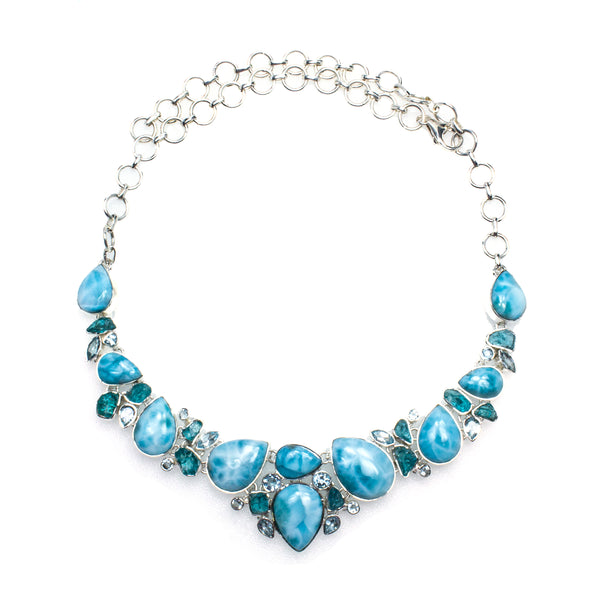 Blue and deals silver necklace set