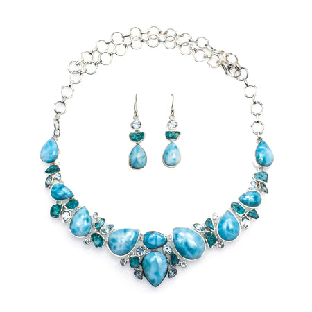 Sterling Silver Chrysocolla Apatite & Blue Topaz Necklace & Earrings Set