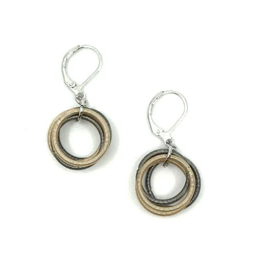 Recycled Piano Wire Loop Earrings in Champagne & Slate