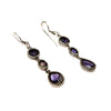 SS 3 Stone Iolite/Onyx Drop Earrings