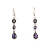 SS 3 Stone Iolite/Onyx Drop Earrings