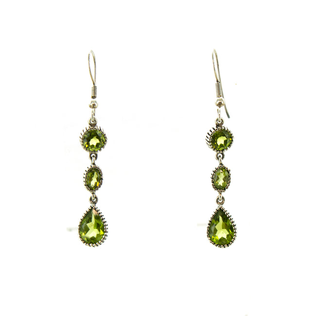 SS 3 Peridot Dangle Earrings
