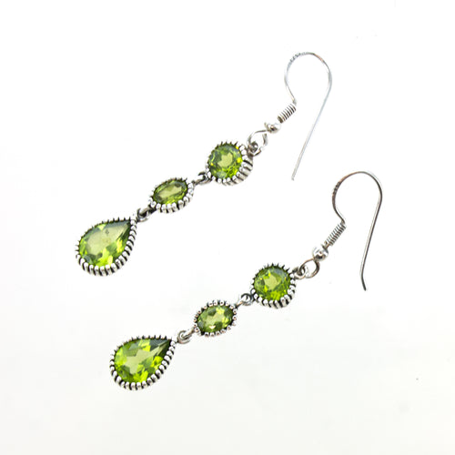 SS 3 Peridot Dangle Earrings