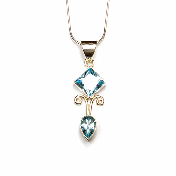SS Diamond/Pear Citrine/Amethyst/Blue Topaz Necklace