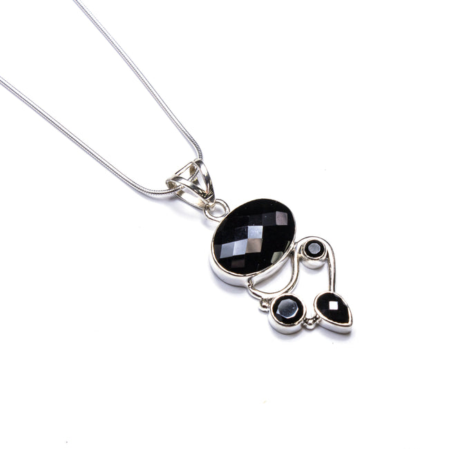 SS Faceted Onyx Necklace