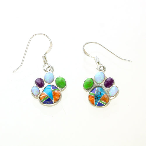 SS Multicolor Inlay Paw Earrings