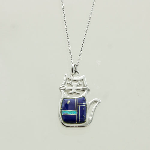 SS Lapis & Created Opal Cat Necklace