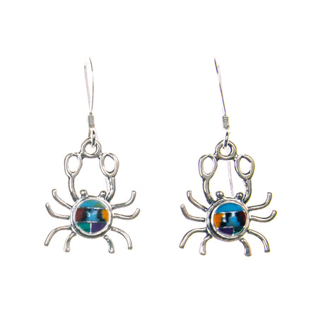 SS Round Created Fire Opal Crab Dangle Earrings