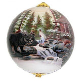 Hand-painted Bear and Cabin Scene Ornament