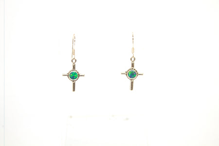 SS Created Opal and CZ Cross Earrings