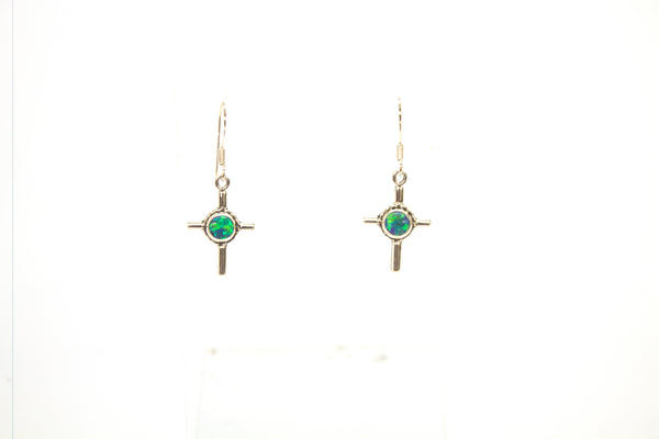 SS Created Opal Circle Cross Earrings