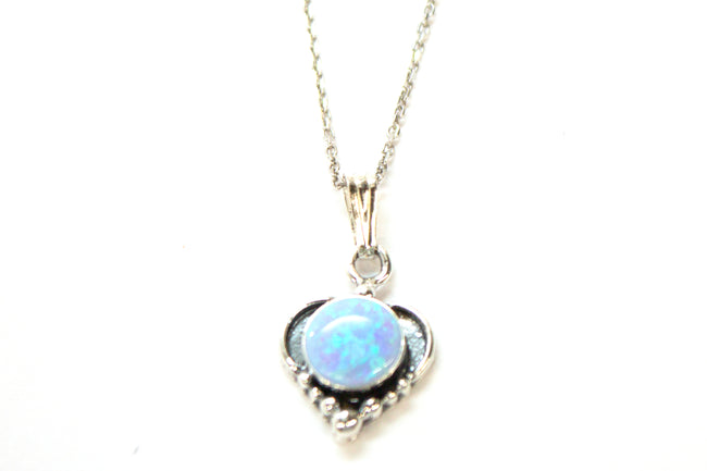 SS Created Opal Heart Necklace