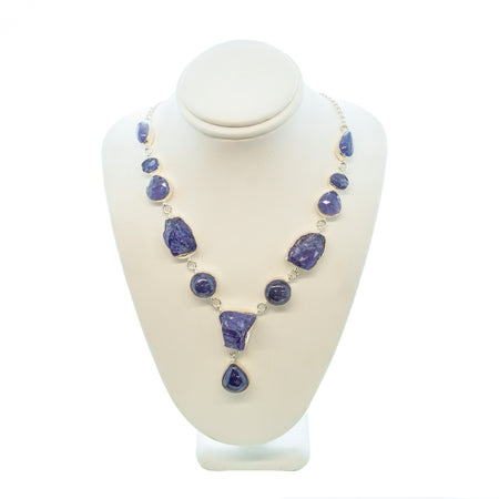 SS Amethyst Variegated Faceted Bead Adjustable Necklace