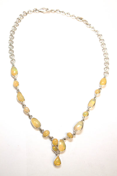 SS Opal Faceted Y Necklace