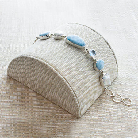 SS Simple Blue Topaz Oval Link Bracelet