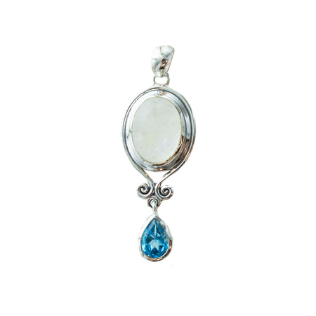 18K Pearl, White and Blue Topaz Drop Necklace