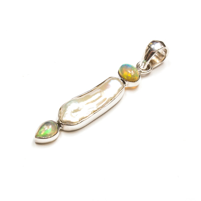 SS Ethiopian Opal & Stick Pearl Pendant