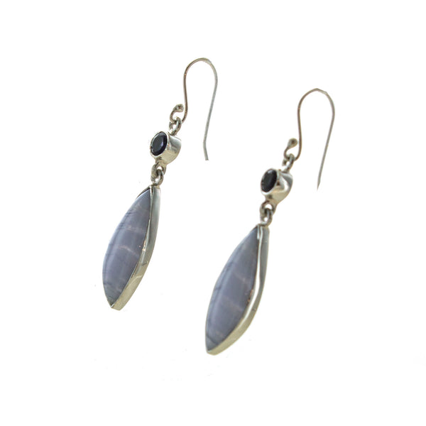 SS Blue Lace Agate & Iolite Drop Earrings