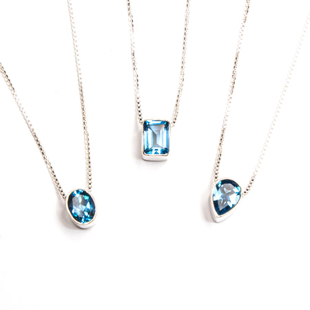 Sterling Silver Created Blue Opal & CZ Necklace