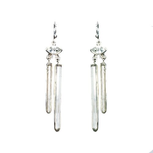 Sterling Silver Crystal White Topaz 2 Row Earrings