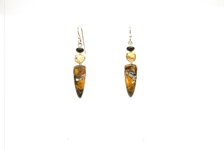 SS 3 Stone Iolite/Onyx Drop Earrings