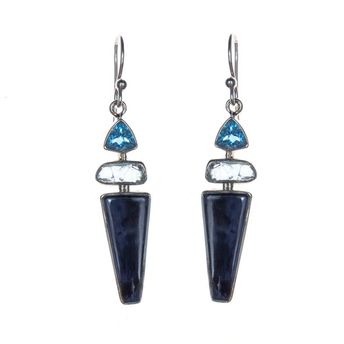 Sterling Silver Pietersite Aquamarine Blue Topaz Dangle Earrings